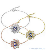 Evil Eye Flower Charm Greek Mati Turkish Nazar Hamsa CZ Sterling Silver ... - €22,73 EUR