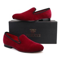 Handmade FERUCCI Men Plain Burgundy Velvet Slippers loafers Flats - $129.99