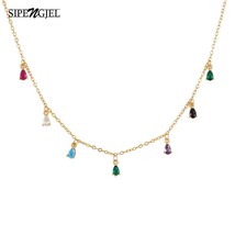 SIPENGJEL Bohemia Rainbow Water Drop Necklace for Women Crystal Tassel Clavicle  - $15.62