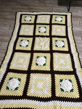 Handmade Crochet Colorful Afghan Throw Blanket Grandma Granny Squares 76x49 - $21.49