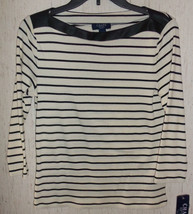 Nwt Womens Chaps Cream &amp; Black Stripe Knit Top / Tee Size Pm - £18.26 GBP