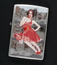 Retro Style Pin-up Girl In Polka Dot Dress -  Zippo Lighter Street Chrome 81125 - £23.76 GBP