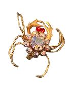 Vintage Gold-Tone Rhinestone Crab Brooch Pin With Opalescent &amp; Red Stones - €14,73 EUR
