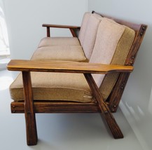 Brandt Ranch Solid Oak Rustic 3 Seat Sofa Couch Orig Gold Cushions Weste... - $1,336.49
