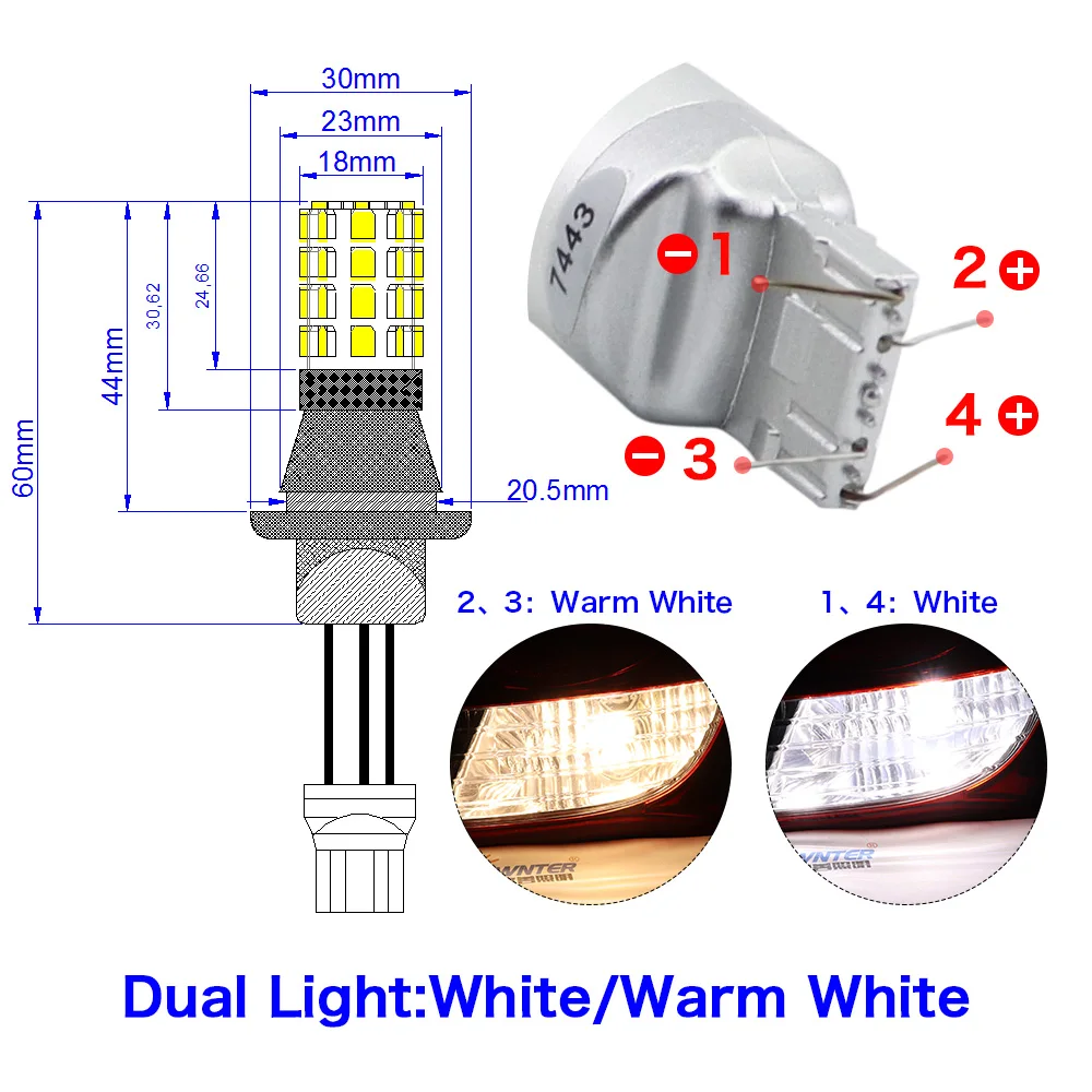 Mcdrlled 2PCS T20 7440 Dual Color Car LED Signal Lamp White Red Yellow Daytime R - £135.56 GBP