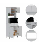Tall White Wooden Microwave Cabinet Storage Cupboard Pantry Organizer Ki... - £388.04 GBP