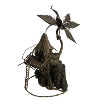 Vintage MCM Lava Rock / Brass Fishing Hut Brutalist Art Sculpture - £45.86 GBP