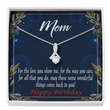 Happy Birthday Mom You&#39;Re Wonderful Message Card Eternity Ribbon Stone Necklace - £44.79 GBP+