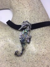 Vintage Genuine Rainbow Abalone Sea Horse Silver Necklace Choker Pendant - £51.71 GBP