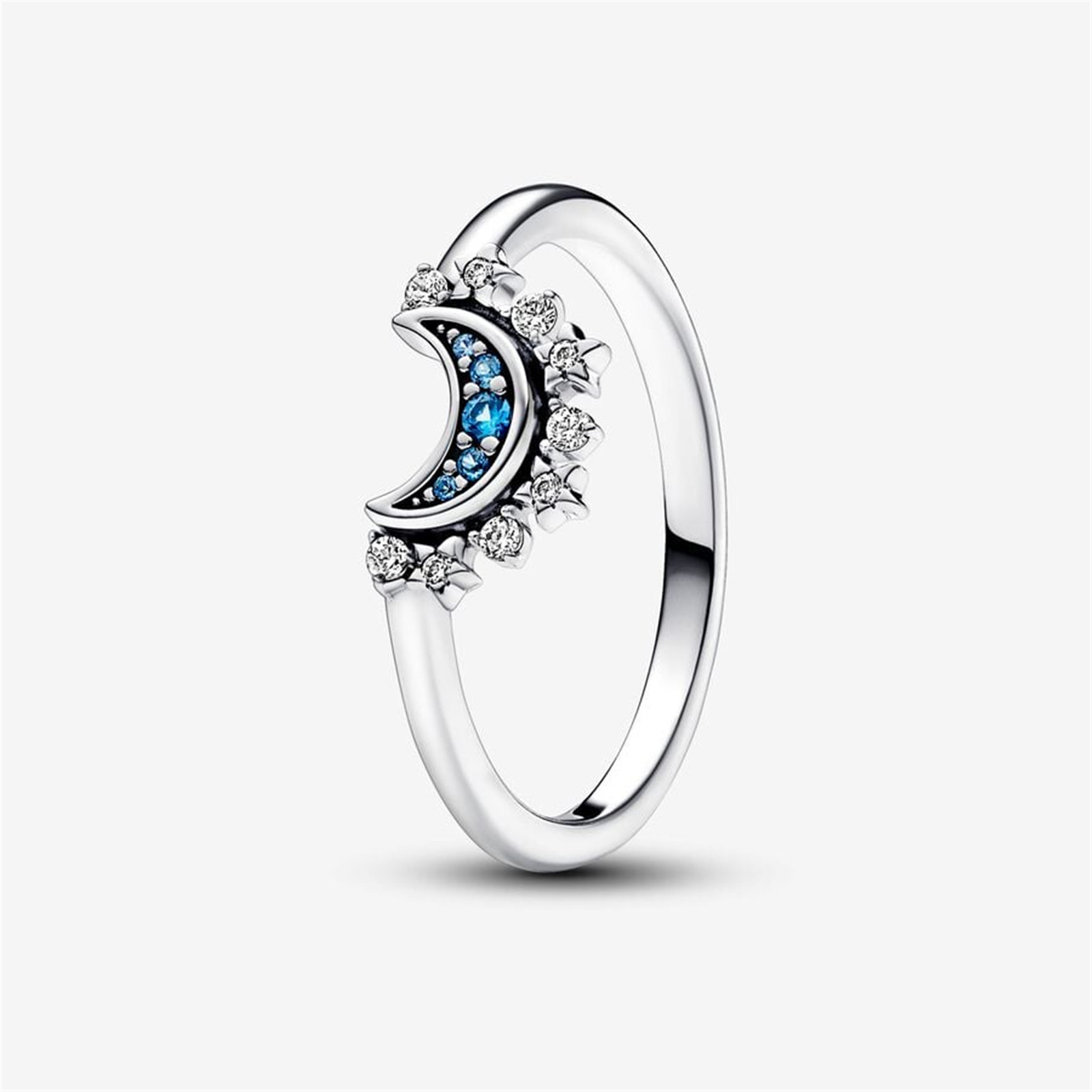 Celestial Blue Sparkling Moon Ring,Fits Pandora charms