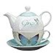 Christian Art Gifts Ceramic 14 oz. Teapot Set for Women Botanic Butterfly Blessi - £25.52 GBP