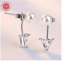 925 Sterling Silver beautiful Drop stud earrings with pearl and CZ DLES85 - £11.72 GBP