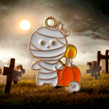 10 pcs Mummy Halloween Charms Orange Pumpkin Candle Skull Bead Drops 25x19mm - £9.64 GBP