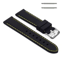 22mm Silicon Rubber Watch Strap Yellow Stitching Band Men or Women Silicone - £12.78 GBP