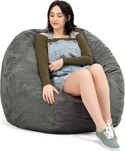 Jaxx Saxx Round Microsuede Charcoal Plush Bean Bag, 4 Ft.. - £0.00 GBP