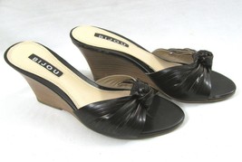 BIJOU Dark Brown Leather Slip On Heels 7 Open Toe Mule Sally Sandal Women Shoes - £6.36 GBP