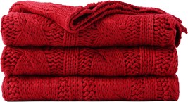 Battilo Red Cable Knit Throw Blankets For Couch, Super Soft Warm, Chair ... - £31.96 GBP