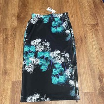 KIIND OF Jet Black Teal Xray Floral Scuba Skirt Sexy Side Zip Womens Siz... - $15.84