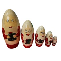 Vintage Set 5 Russian Nesting Dolls Mrs Claus Christmas Cone Style Present - £32.61 GBP