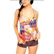 HULA HONEY Bikini Tankini top TURMERIC Palm Play Swimwear Cross back Swim - $17.77