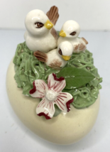 Vintage Unique Ceramic White Egg with 3D Flower Applique &amp; Birds SKU PB188-4 - £31.41 GBP