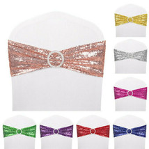 10pcs Spandex Sequins Chair Sashes Table Runners Wedding Party Home Tablecloth  - £24.84 GBP
