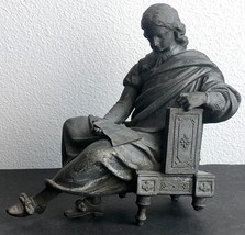 Vintage Bronze Sculpture Statue ~9 x 9&quot; Old Fashioned Poet Man Reading ~... - £49.33 GBP