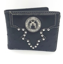 JRs Black Mens Revolers Emblem Ostrich Design Faux Leather Bi-Fold Wallet - $275.49 MXN