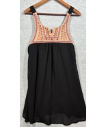 Umgee Dress M Boho Embroidered Sleeveless Black Swing Tank Summer - $19.93