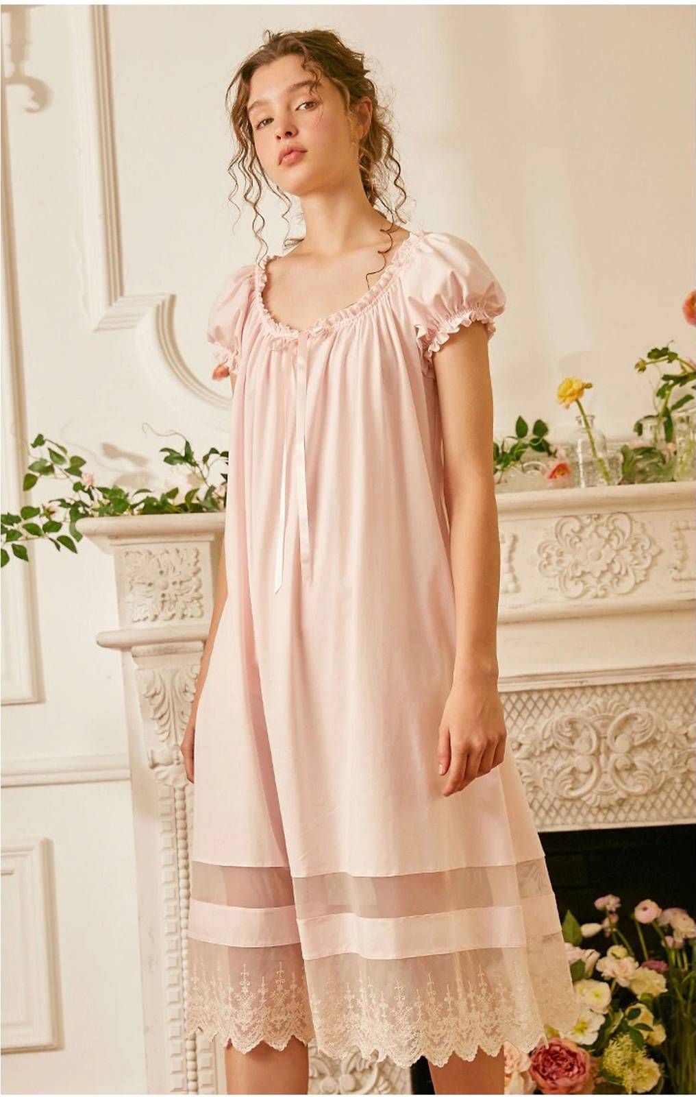 Women Victorian Vintage Nightgown| Women Summer Lace Nigthgown|Soft Cotton Frenc