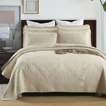 3pc. Beige Queen Size 600TC 100% Cotton Embroidered Coverlet  Bedspread Set - $208.00