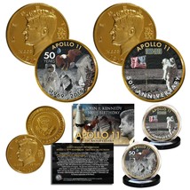 Apollo 11 50th Anniversary 1st Man on Moon JFK 100 BDAY 24K Gold Clad 2-Coin Set - £11.69 GBP