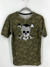 Falls Creek Boys T Shirt Size XL (14-16) Green Silver Sequin Flip Skull Tee - $13.86