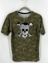 Falls Creek Boys T Shirt Size XL (14-16) Green Silver Sequin Flip Skull Tee - £10.41 GBP