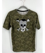 Falls Creek Boys T Shirt Size XL (14-16) Green Silver Sequin Flip Skull Tee - $263.43 MXN