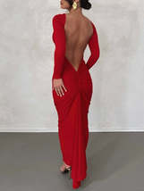 Autumn Winter Long Sleeve Sexy Straped Backless Maxi Dresses - £37.52 GBP