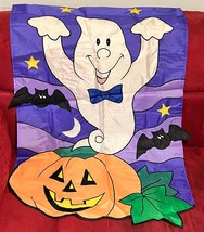 VTG Halloween Outdoor Garden Flag Ghost w/Bow Tie Bats Pumpkin 28x40 - $16.54