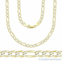 4mm Figaro Pave Link .925 Sterling Silver 14k Yellow Gold-Plated Chain Necklace - £27.68 GBP+