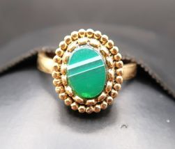 Vtg 10KT Gold Fill Ring w/ Oval Green Onyx or Malachite Cabachon Adjustable - $24.99