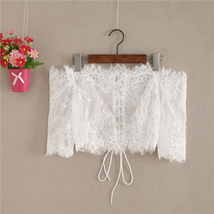White Corset Lace Top Bridal Custom Plus Size Off Shoulder Crop Lace Shirt image 1