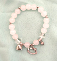 New in Package Women&#39;s Stretch  Bracelet Frosted Beads Silvertone Charms Appx 8&quot; - £7.10 GBP