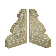 Set of 2 Hand Carved Wooden Corbel Bookends Decorative Book Shelf Home Decor - £31.81 GBP