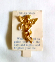 Vintage Guardian Angel Lapel Pin Pinback One Inch Gold Tone Jewelry 1970&#39;s - £9.56 GBP