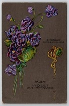 Birthday Greetings May Violet Emerald Birthstone 1910 Postcard R26 - £7.03 GBP