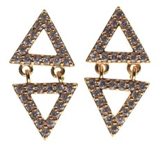 Jardin Yellow Gold Plated Pave Cubic Zirconia Mini Double Triangles Earrings NWT - $14.96