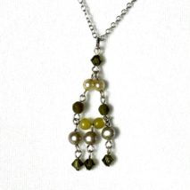 Genuine 925 Sterling Silver Necklace Genuine Tourmaline and Pearl Fringe Pendant - £16.19 GBP