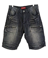 Vintage 90s Black Moto Distressed Denim Shorts Mens 32 Cargo Pockets Str... - £21.22 GBP