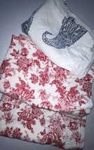 Bee &amp; Willow Queen Fitter Flannel Sheet Red White Floral Toile &amp; 3 Pillowcases - £29.99 GBP