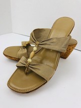 Italian Shoemaker Beige Toe Sandal Cork Like Wedge Heel Beads Size 9  - $39.99