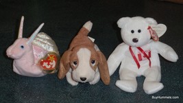 Ty Beanie Baby Lot Of 3 SWIRLY the Snail Maple Canada Bear &amp; Dog Christmas Gift! - £18.21 GBP